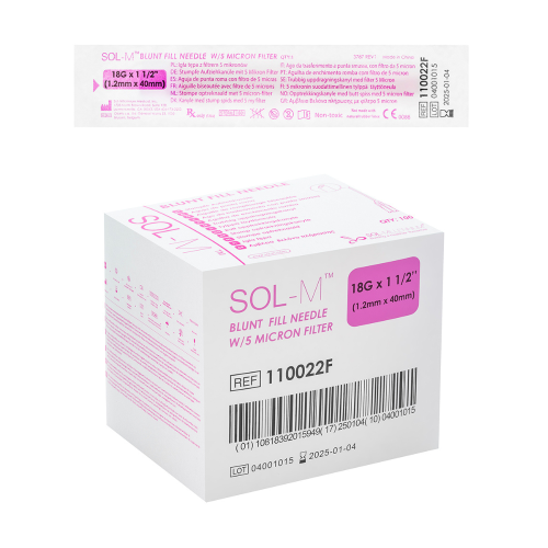 Sol-M Blunt Fill Needle w/ Filter, 18G x 1.5" - Box of 100
