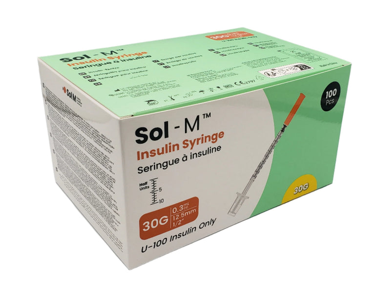 Sol-M Insulin Syringe 30g x 0.5" (12mm), 0.3ml - Box of 100