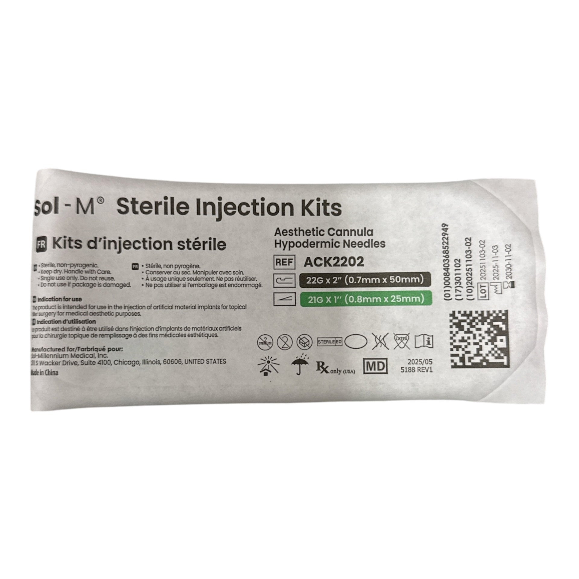 Sol-M Aesthetic Cannula 22G x 50mm (2") - Each