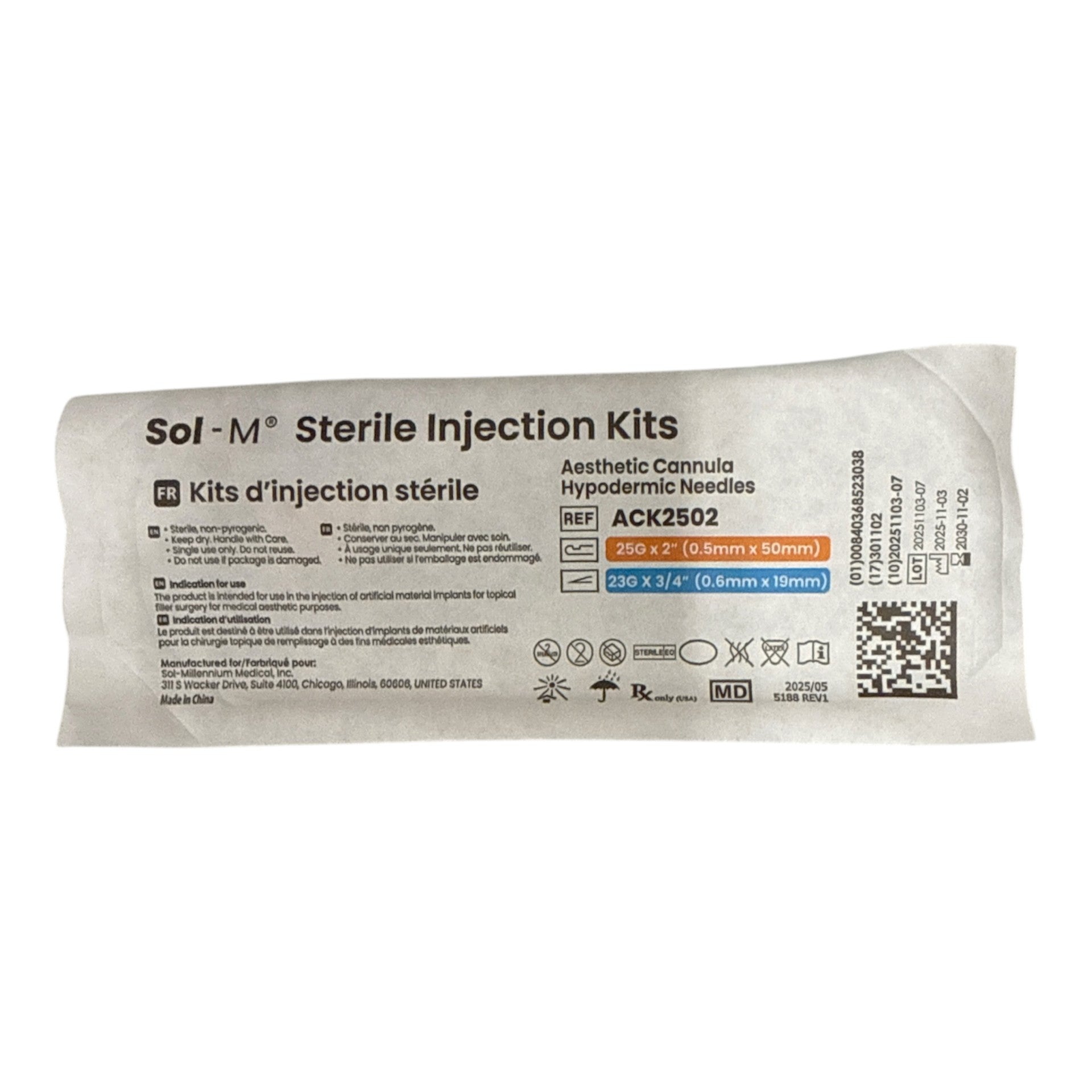 Sol-M Aesthetic Cannula 25G x 50mm (2") - Each