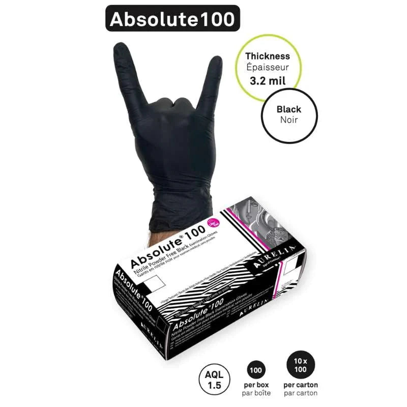 Aurelia Absolute Black Nitrile Gloves - Box of 100