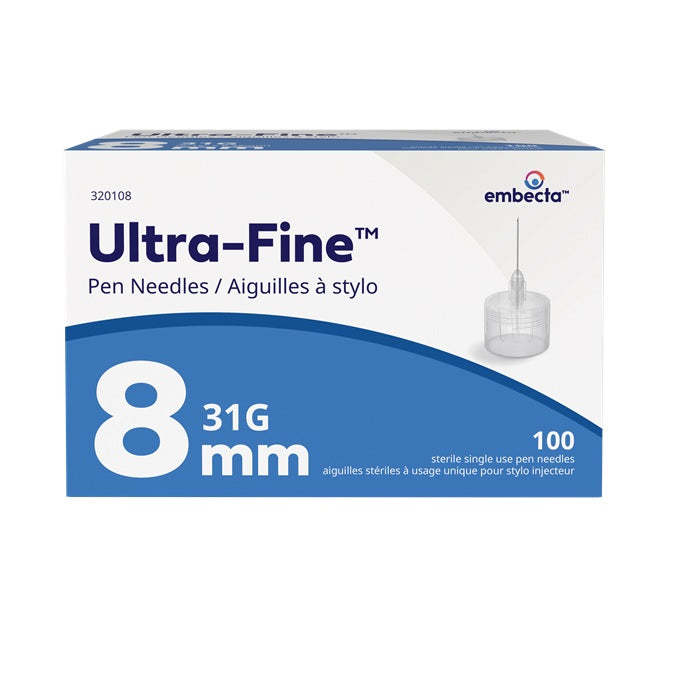 BD (Embecta) Ultra-Fine Insulin Pen Needle 31G x 8mm- Box of 100