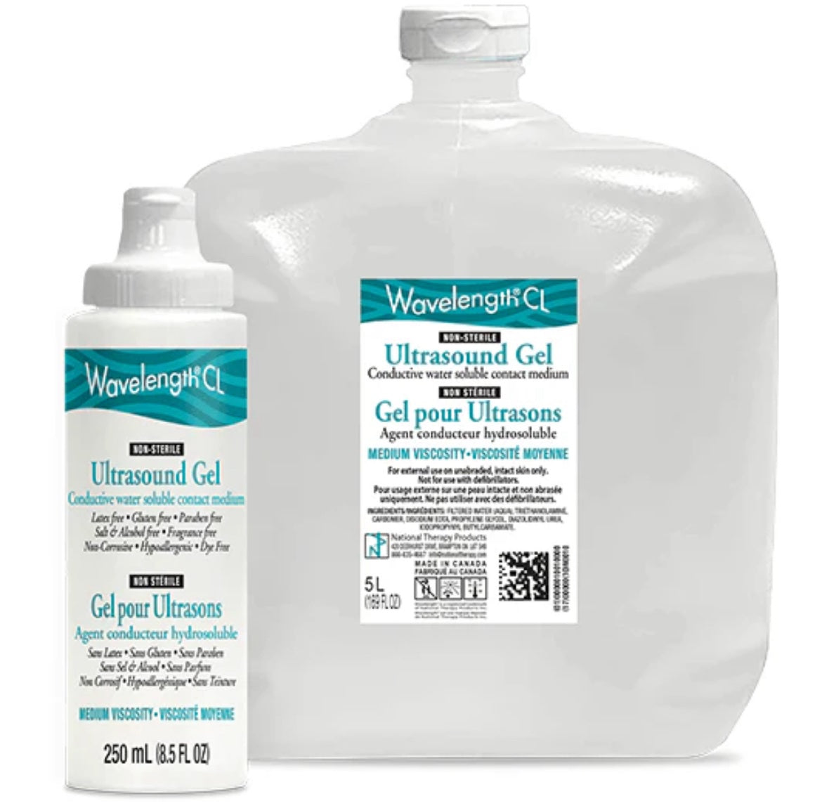 Wavelength CL Ultrasound Gel, Clear, Medium Viscosity - 5L w/ 250ml Dispenser Bottle