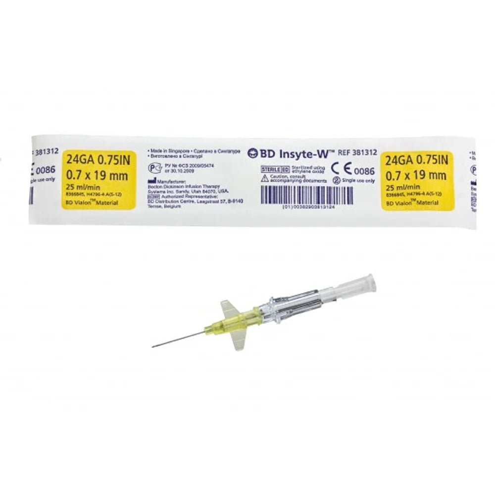 BD Insyte AutoGuard IV Catheter 24G x 0.75” Yellow - Box of 50