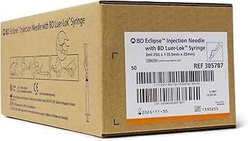 BD Eclipse Luer-Lock Syringe with Needle, 25G x 1” 3ml - Box of 50