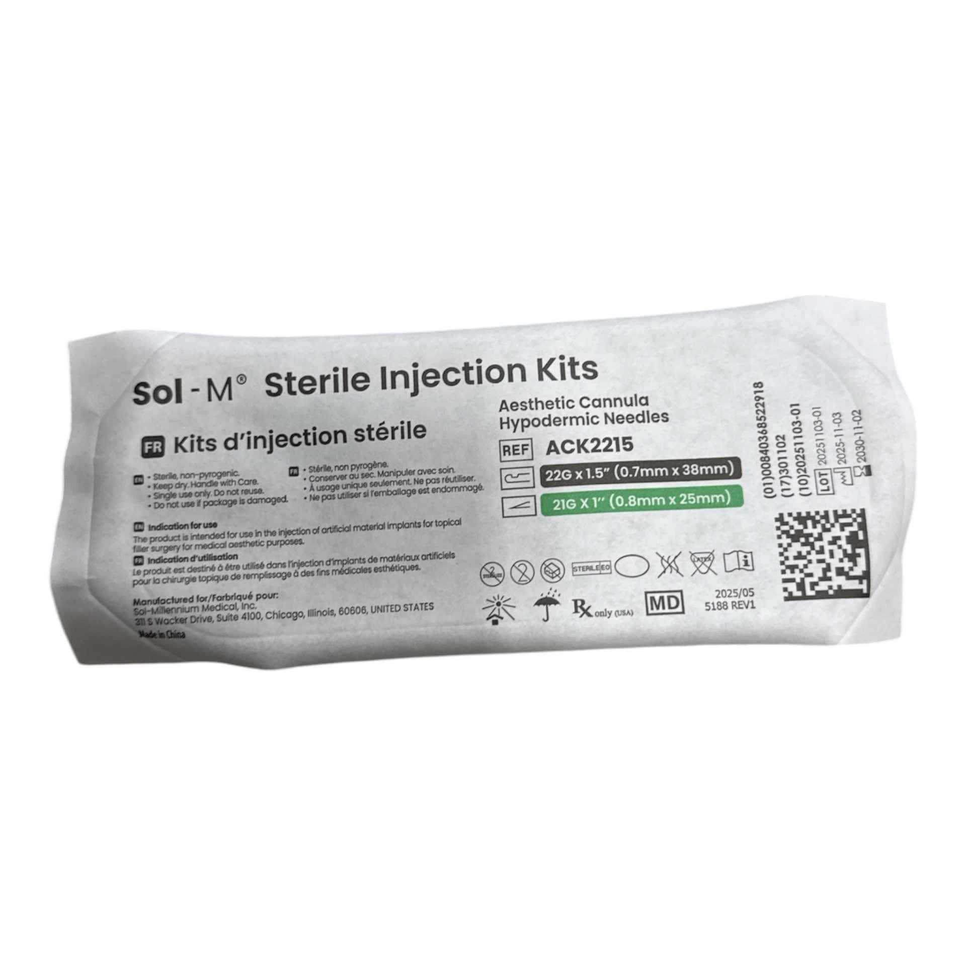 Sol-M Aesthetic Cannula 22G x 40mm (1.5") - Each