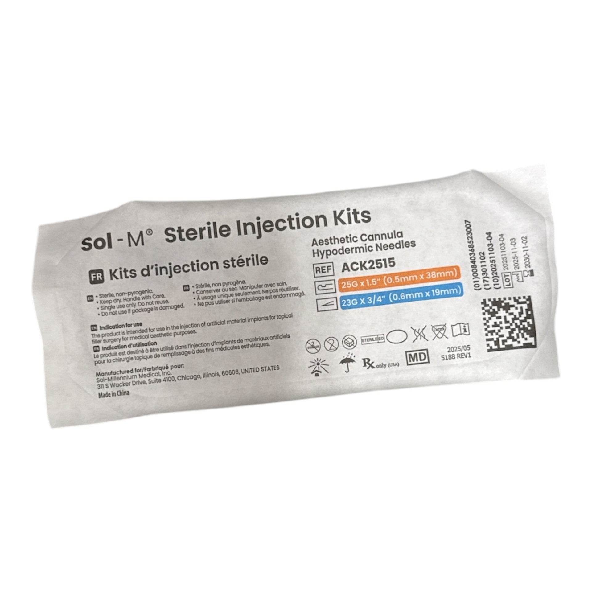 Sol-M Aesthetic Cannula 25G x 40mm (1.5") - Each