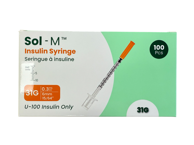 Sol-M Insulin Syringe 31g x 6mm, 0.3ml - Box of 100