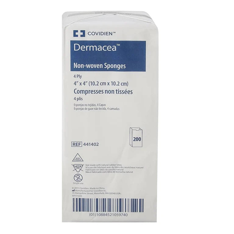 Dermacea Non-Woven, Gauze Sponge, 4-Ply, Non-Sterile 4x4in-  Pack of 200