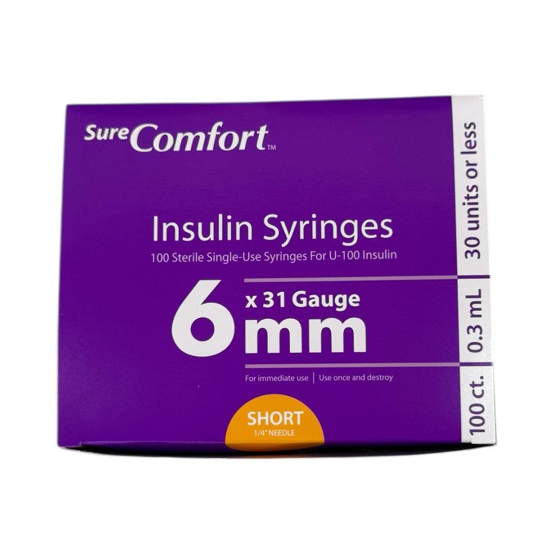 Sure Comfort Insulin Syringe 31g x 6mm, 0.3ml – Box of 100
