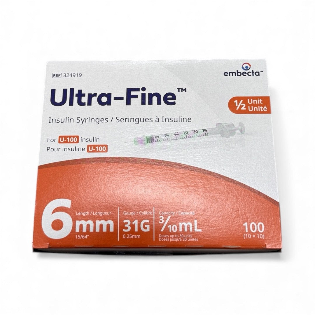 BD (Embecta) Ultra-Fine 0.3ml Insulin Syringe with 31g x 6mm Thin Wall Needle Sterile – Box of 100