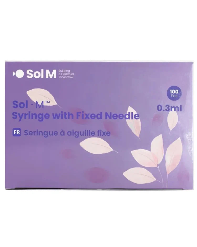 Sol-M Insulin Syringe w/ Fixed Needle 31g x 8mm, 0.3ml, Box of 100