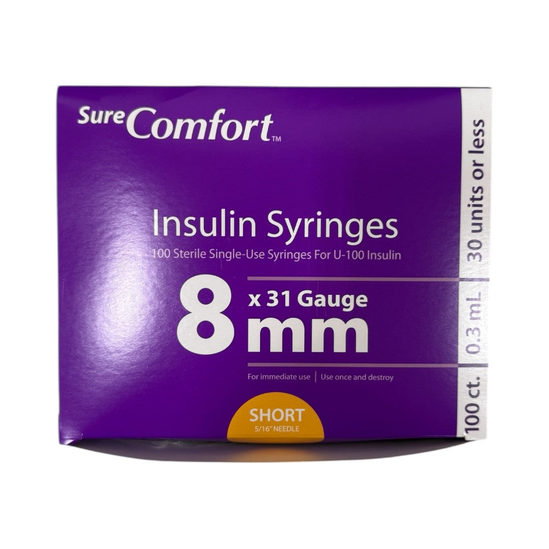 Sure Comfort Insulin Syringe 31g x 8mm, 0.3ml – Box of 100