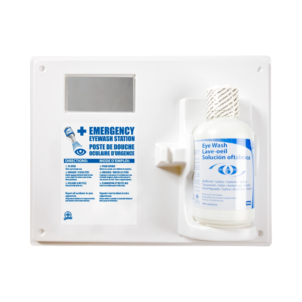Eyewash Station Wall Mount Bracket w/ Mirror &amp; 16oz. Solution