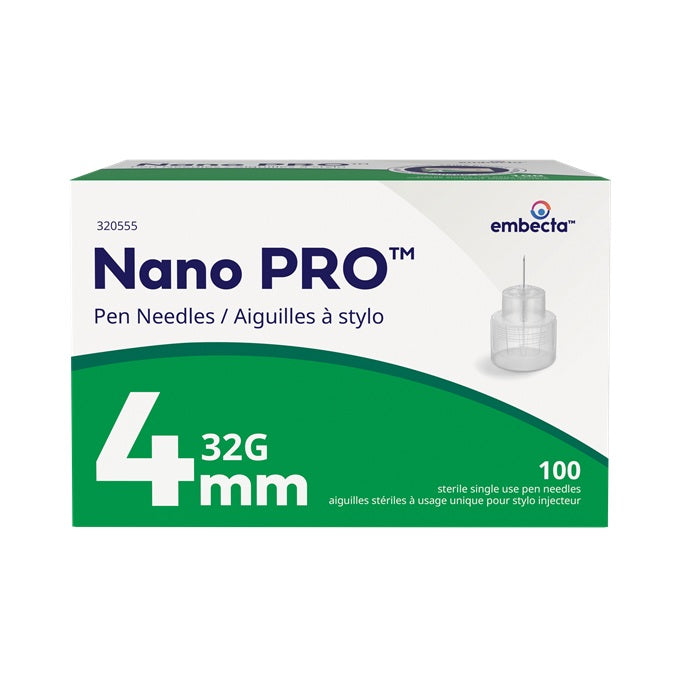 BD (Embecta) Nano PRO, Ultra-Fine Pen Needles, 32G x 4mm- Box of 100