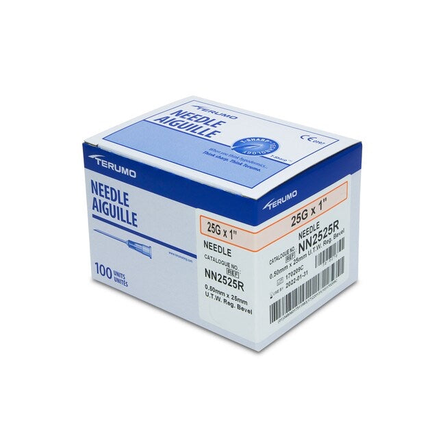 Terumo Hypodermic Needle 25G x 1”, Thin Wall - Box of 100