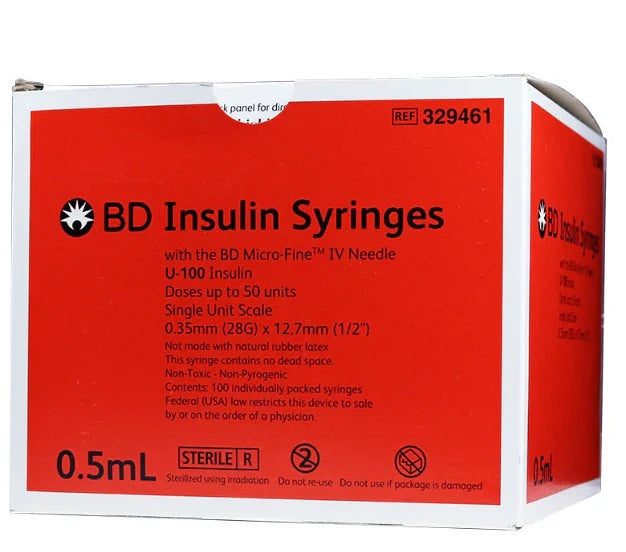 BD Lo-Dose Insulin Syringe, 28g x .5in, 0.5ml - Box of 100