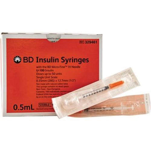 BD Lo-Dose Insulin Syringe, 28g x .5in, 0.5ml - Box of 100