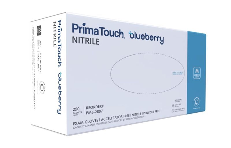 Pri•Med Nitrile Gloves, Powder-Free, Accelerator-Free, Blueberry, Medium - Box of 250