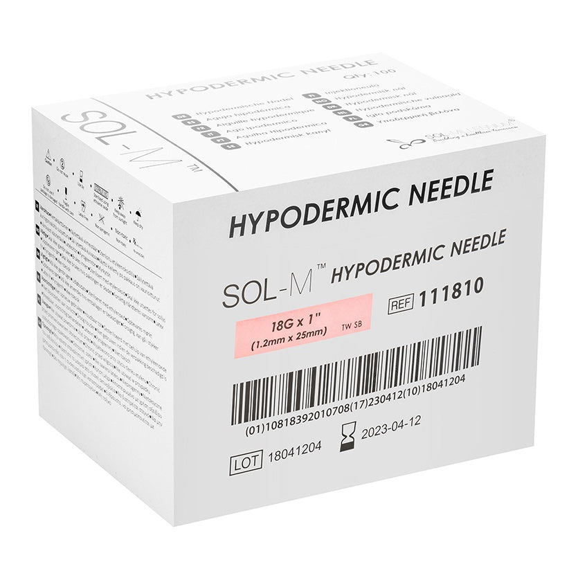 Sol-M Hypodermic Needle, 18G x 1” - Box of 100