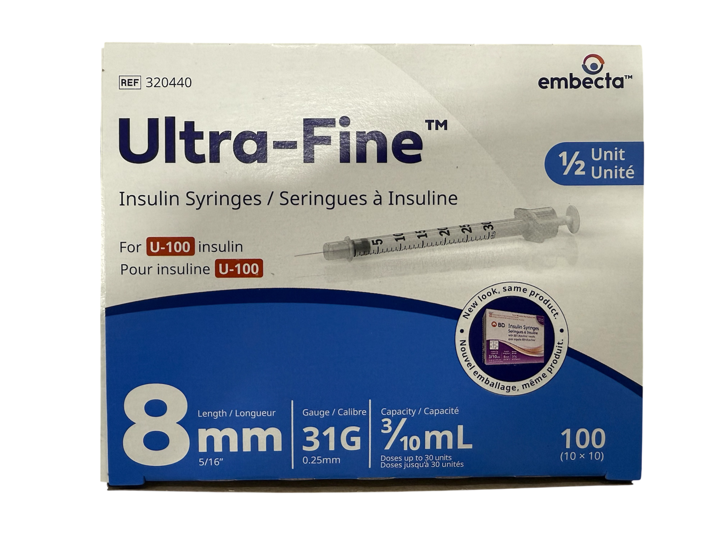 BD (Embecta) Ultra-Fine 0.3ml Insulin Syringe with 31g x 8mm Thin Wall Needle Sterile – Box of 100